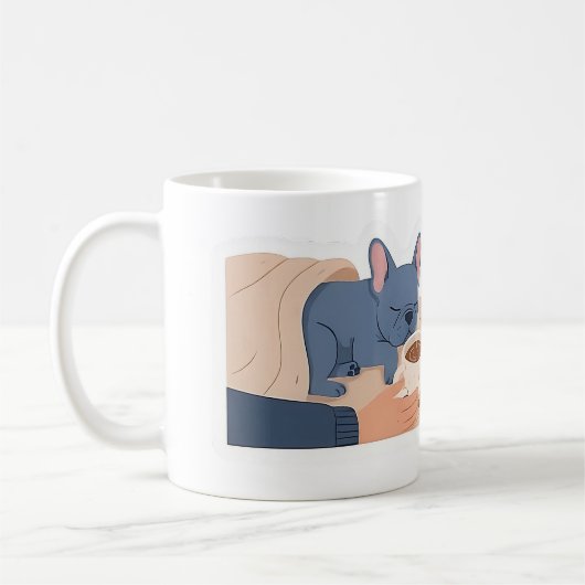 Frenchie Napping Coffee Cold Funny French Bulldog コーヒーマグカップ (左)
