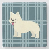 Frenchie Plaid Blue ストーンコースター (正面)