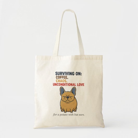 Frenchie Potato Coffee Chaos Love Funny Dog Mom トートバッグ (正面)