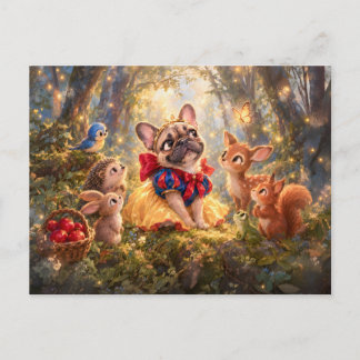 Frenchie Snow White Forest Companions Scene ポストカード