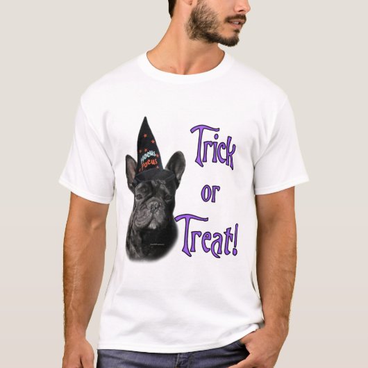 Frenchie TrickまたはTreat Tシャツ (正面)