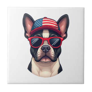 Frenchie Wearing USA Colors (4) タイル
