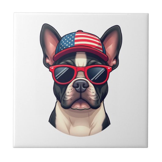 Frenchie Wearing USA Colors (4) タイル (正面)