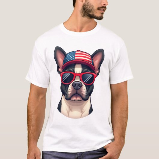 Frenchie Wearing USA Colors (4) Tシャツ (正面)