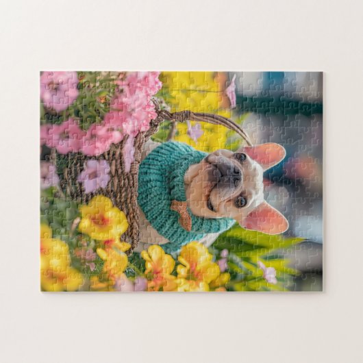 Frenchie With Easter Basket ジグソーパズル (横)