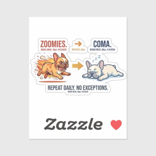 Frenchie Zoomies Coma Repeat Funny Dog Sticker シール (シート)