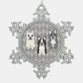 Frenchies Gray Diamonds スノーフレークピューターオーナメント (正面)