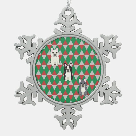 Frenchies Holiday Diamonds スノーフレークピューターオーナメント (正面)