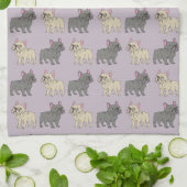 Frenchies, Purple キッチンタオル (折り畳み)