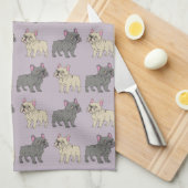 Frenchies, Purple キッチンタオル (四つ折り)