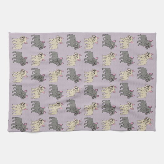 Frenchies, Purple キッチンタオル (横)
