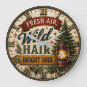 Fresh Air Wild Hair Outdoor Adventure Gift ラージ壁時計 (正面)