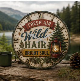Fresh Air Wild Hair Outdoor Adventure Gift ラージ壁時計