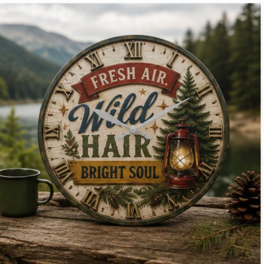 Fresh Air Wild Hair Outdoor Adventure Gift ラージ壁時計