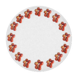 Fresh Apples and Tomatoes Round Glass Cutting Boar カッティングボード