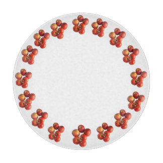 Fresh Apples and Tomatoes Round Glass Cutting Boar カッティングボード