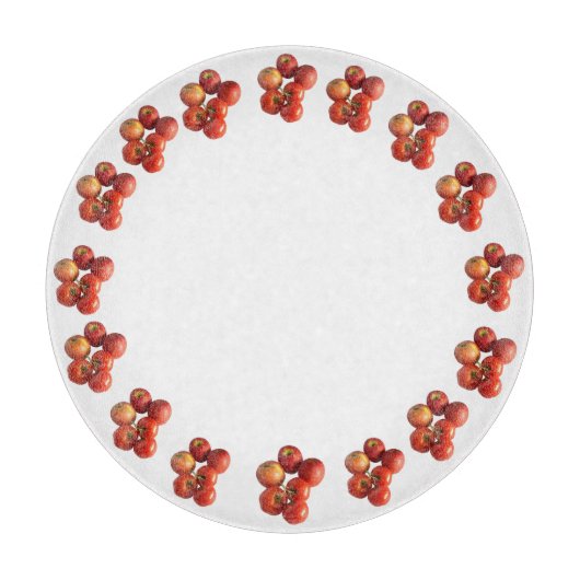 Fresh Apples and Tomatoes Round Glass Cutting Boar カッティングボード (正面)