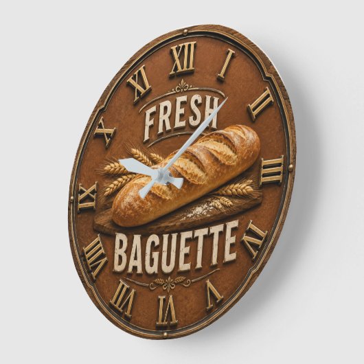 Fresh Baguette Rustic French Bakery Kitchen Decor ラージ壁時計 (傾斜)