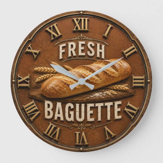 Fresh Baguette Rustic French Bakery Kitchen Decor ラージ壁時計 (正面)