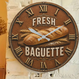 Fresh Baguette Rustic French Bakery Kitchen Decor ラージ壁時計