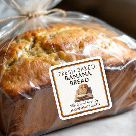 Fresh Baked Banana Bread Square Label Sticker スクエアシール