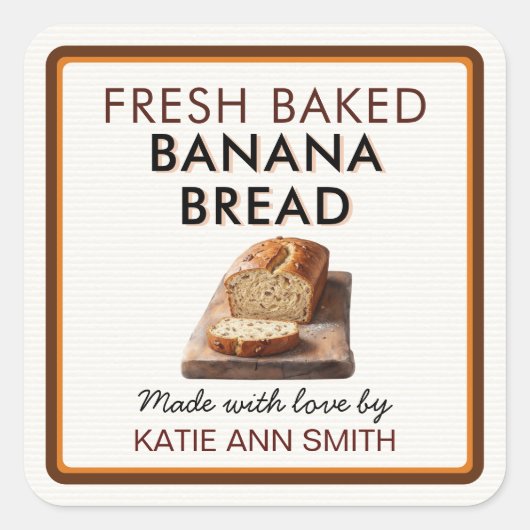 Fresh Baked Banana Bread Square Label Sticker スクエアシール (正面)