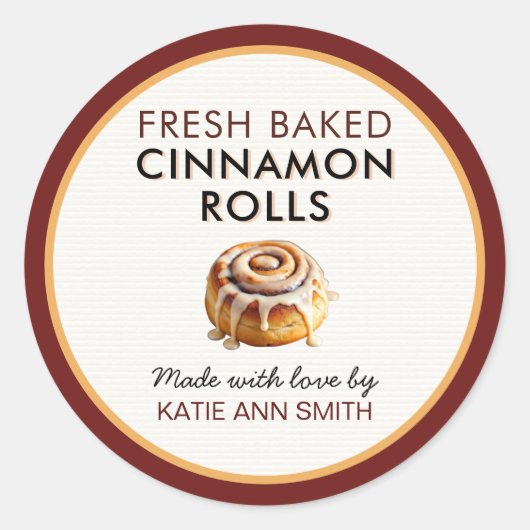Fresh Baked Cinnamon Roll Labels | Bakery Sticker ラウンドシール (正面)