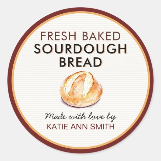 Fresh Baked Sourdough Bread Label | Bakery Sticker ラウンドシール (正面)