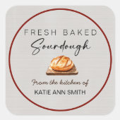 Fresh Baked Sourdough Labels Bakery Sticker スクエアシール (正面)