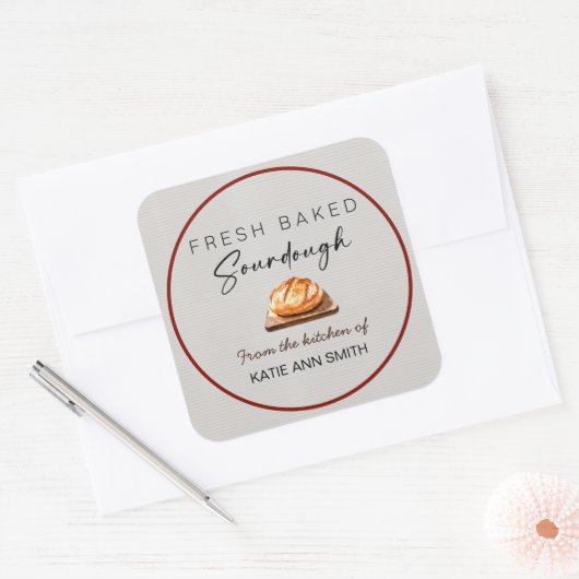 Fresh Baked Sourdough Labels Bakery Sticker スクエアシール (封筒)