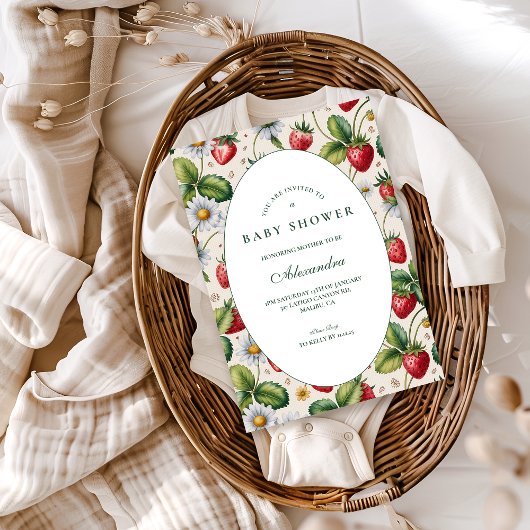 Fresh Berry Gingham Baby Shower 招待状