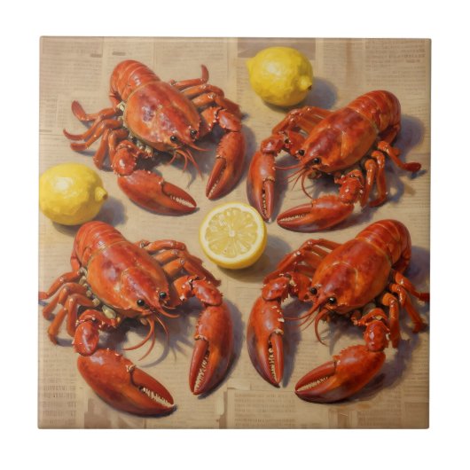 Fresh Boiled Lobster Lemon Newspaper Feast タイル (正面)