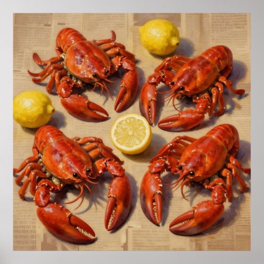Fresh Boiled Lobster Lemon Newspaper Feast ポスター (正面)