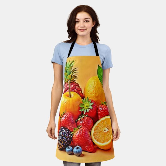 Fresh Bounty: Vibrant Fruit Harvest Design  エプロン (着用した状態)