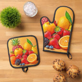 Fresh Bounty: Vibrant Fruit Harvest Design  鍋つかみ&鍋敷きセット (トップダウン)