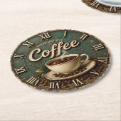 Fresh Brewed Coffee Rustic Farmhouse ラウンドペーパーコースター (アングル)