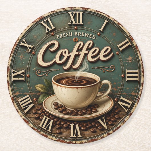 Fresh Brewed Coffee Rustic Farmhouse ラウンドペーパーコースター (正面)