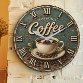 Fresh Brewed Coffee Rustic Farmhouse ラージ壁時計