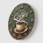 Fresh Brewed Coffee Rustic Farmhouse ラージ壁時計 (傾斜)