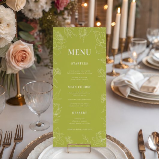 Fresh Bright Lime Green Drawn Floral Bloom Wedding メニュー