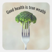 Fresh Broccoli Floret On a Fork With Quote スクエアシール (正面)