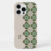 Fresh Chic Green Blue Portuguese Tiles Monogram  iPhoneケース (裏面)