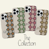 Fresh Chic Green Blue Portuguese Tiles Monogram  iPhoneケース