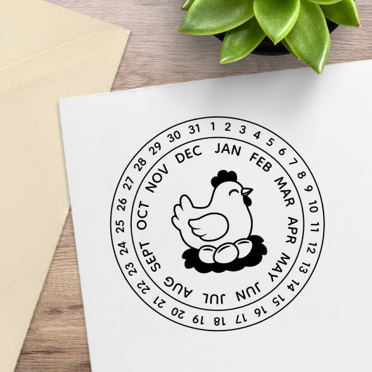 Fresh Chicken Eggs Carton Date Wheel ラバースタンプ