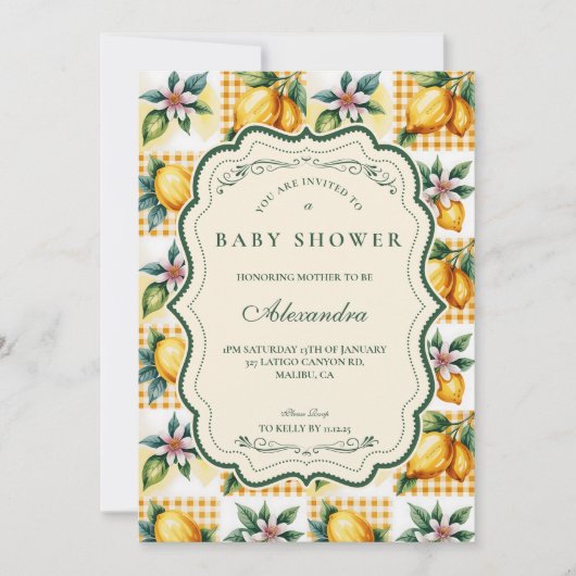 Fresh Citrus Floral Baby Shower 招待状 (正面)