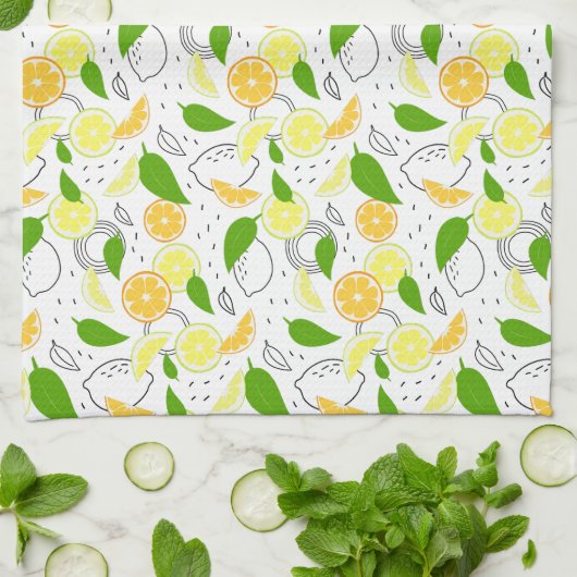 Fresh citrus fruits Lemon Orange Modern. キッチンタオル (折り畳み)