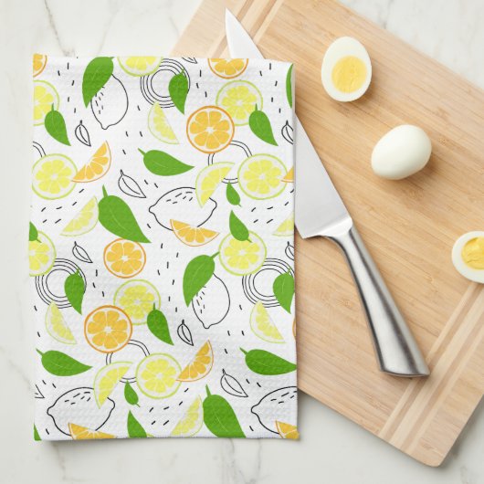 Fresh citrus fruits Lemon Orange Modern. キッチンタオル (四つ折り)