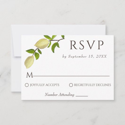 Fresh Citrus Painted Lemons Mediterranean 出欠カード (正面)