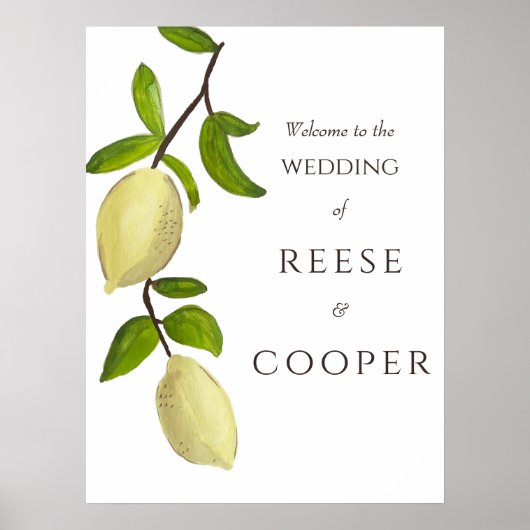 Fresh Citrus Painted Lemons Mediterranean Welcome ポスター (正面)