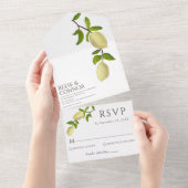 Fresh Citrus Painted Lemons Modern Mediterranean オールインワン招待状 (貼ってはがせる)